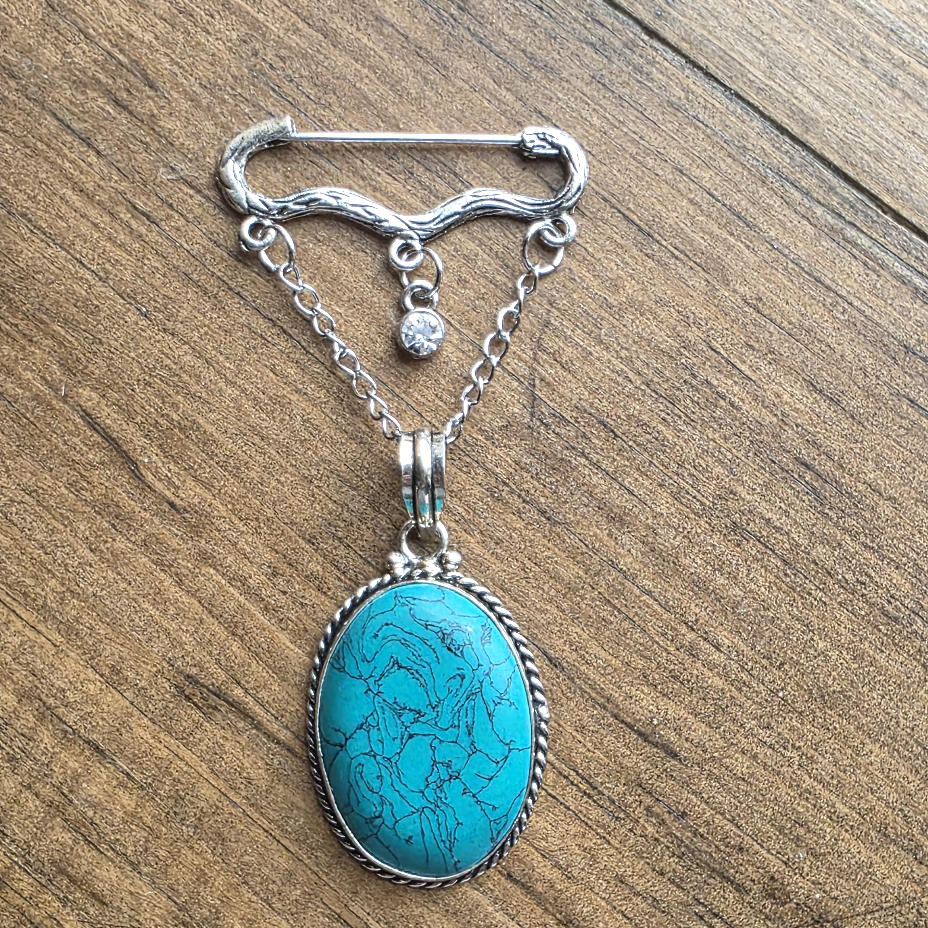 Hand Crafted Silver And Turquoise Brooch 19$